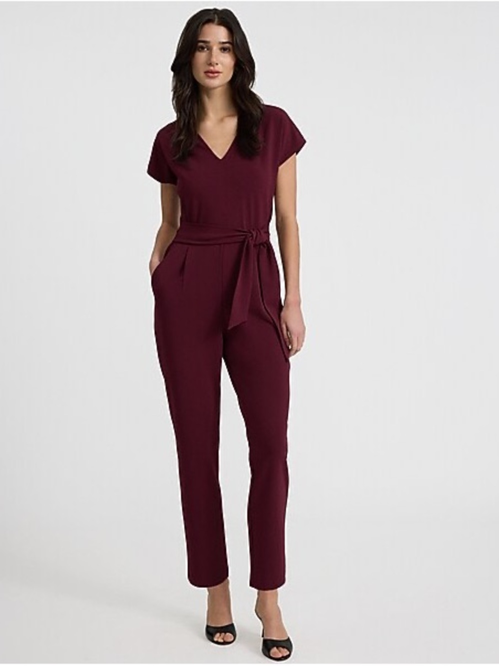 Express Burgundy Midi Dress with V-Neck
